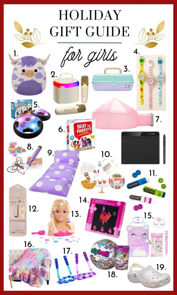 collage of items for girls gift guide