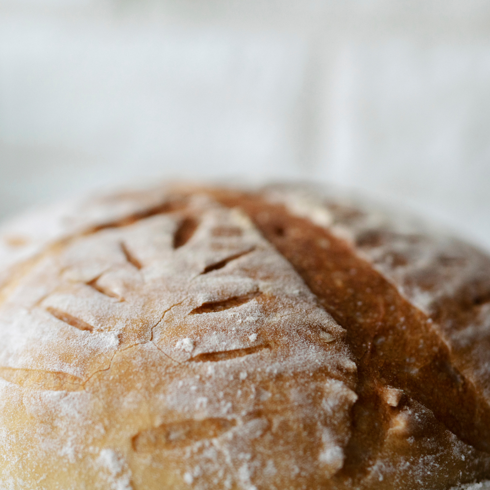 close up of baked boule (artisan bread)